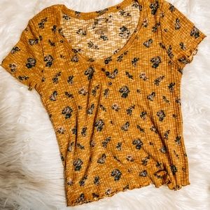 Arizona Mustard/Yellow Floral Ribbed Crop Tee